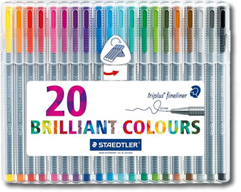 Pack of 20 Assorted Colours Staedtler 0.3 mm Triplus Fineliner Pen