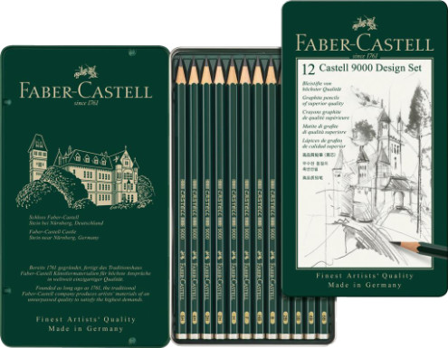 Faber Castell 9000 Graphite Pencils - Design Set (Tin of 12) 
