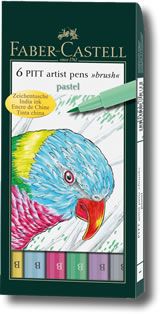 Faber Castell Pitt Artist Brush Pen - Set of 6 Pastel Colours