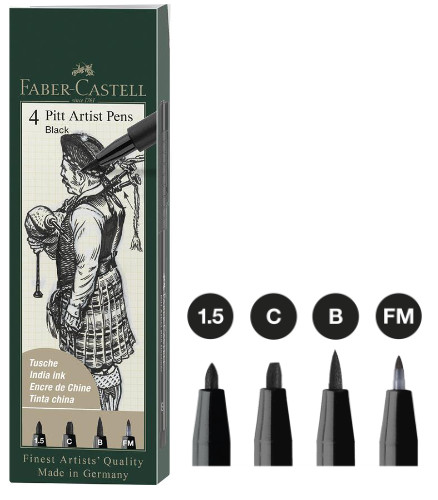 Faber Castell Pitt Artist Pen - Wallet of 4 Black #3