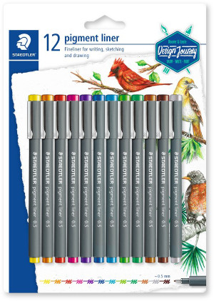 Staedtler Pigment Liner Pens Colour Pens Set of 12 0.5mm