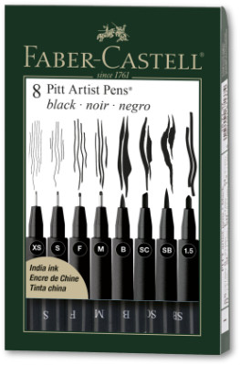 Faber Castell Pitt Artist Pen - Wallet of 8 Black