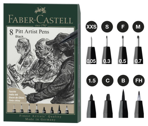 Faber Castell Pitt Artist Pen - Wallet of 8 Black #2
