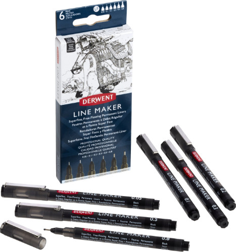 Derwent Graphik Line Maker Pens - Black Pack of 6