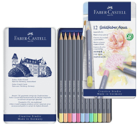 Faber Castell Goldfaber Aqua Watercolour Pencil - Tin of 12 Pastel Colours