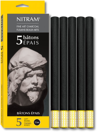 Nitram Charcoal Bâtons Épais - Extra Soft Round 12mm x 5