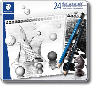 Staedtler Mars Lumograph Graphite & Lumograph Black Pencils - Tin of 24