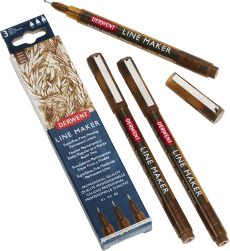 Derwent Graphik Line Maker Pens - Sepia Pack of 3