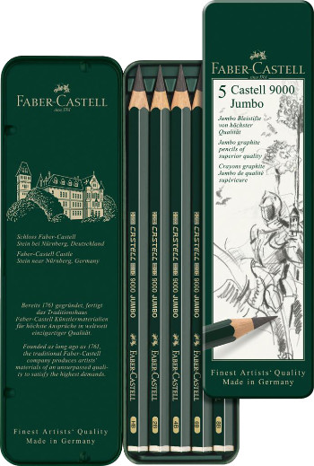 Faber Castell 9000 Jumbo Graphite Pencil - Tin of 5