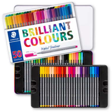 Staedtler Triplus Fineliner Pens - Tin of 50 Colours